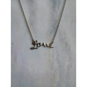 Cursive Love Pendant Necklace Silver Tone With Rhinestone